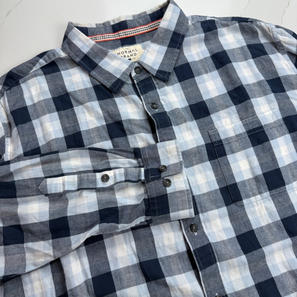 The Normal Brand Men's Long Sleeve Gingham Button Down Shirt XXL Blue‎ White